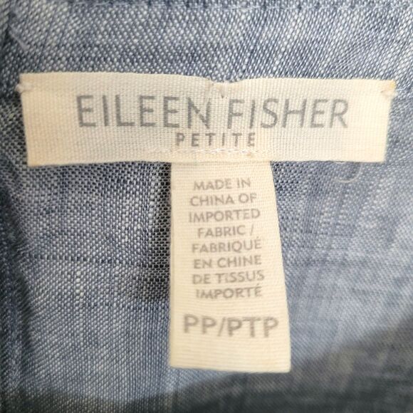 Eileen Fisher Petite Small 100% Organic Linen Gray Short Sleeve Top Raw Hem Boxy - Picture 2 of 6
